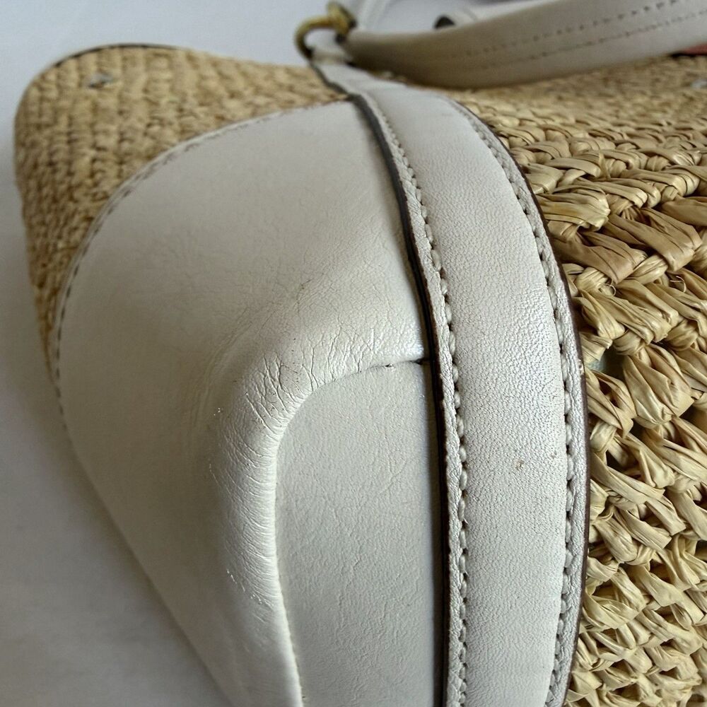 Coach Hampton Floral Applique Straw Weekend Coral White Tote Shoulder Bag 19347 - Picture 15 of 16